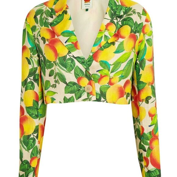 Farm Rio Orange Sands Cropped Linen Blazer L - Picture 4 of 10